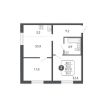 3-комнатная, 53.3 м², жилая: 33.7 м², кухня: 5.5 м²