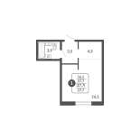 Студия, 27.7 м², жилая: 16.1 м², кухня: 4.2 м²