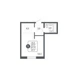 Студия, 27.7 м², жилая: 16.1 м², кухня: 4.2 м²