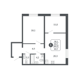 1-комнатная, 66.5 м², жилая: 18.1 м²